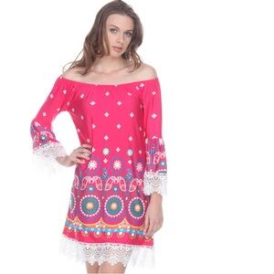 White Mark Vibrant Pink Patterned Mini Dress Size 1X